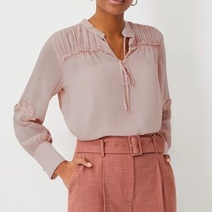 NWT Ann Taylor neck tie blouse with ruffles